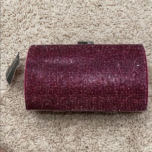 Pink Rhinestone INC Clutch With Silver Strap NEW